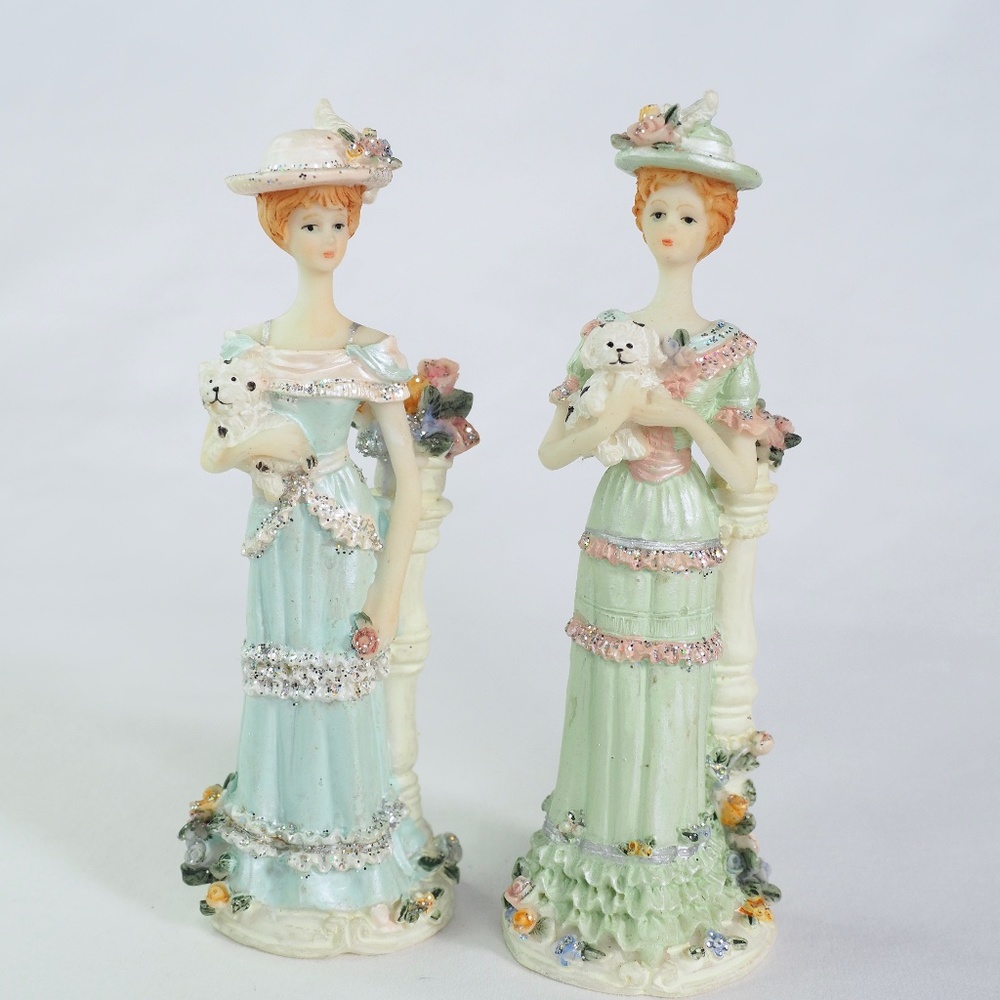Vintage Set/2 Ladies with Puppies Figurines